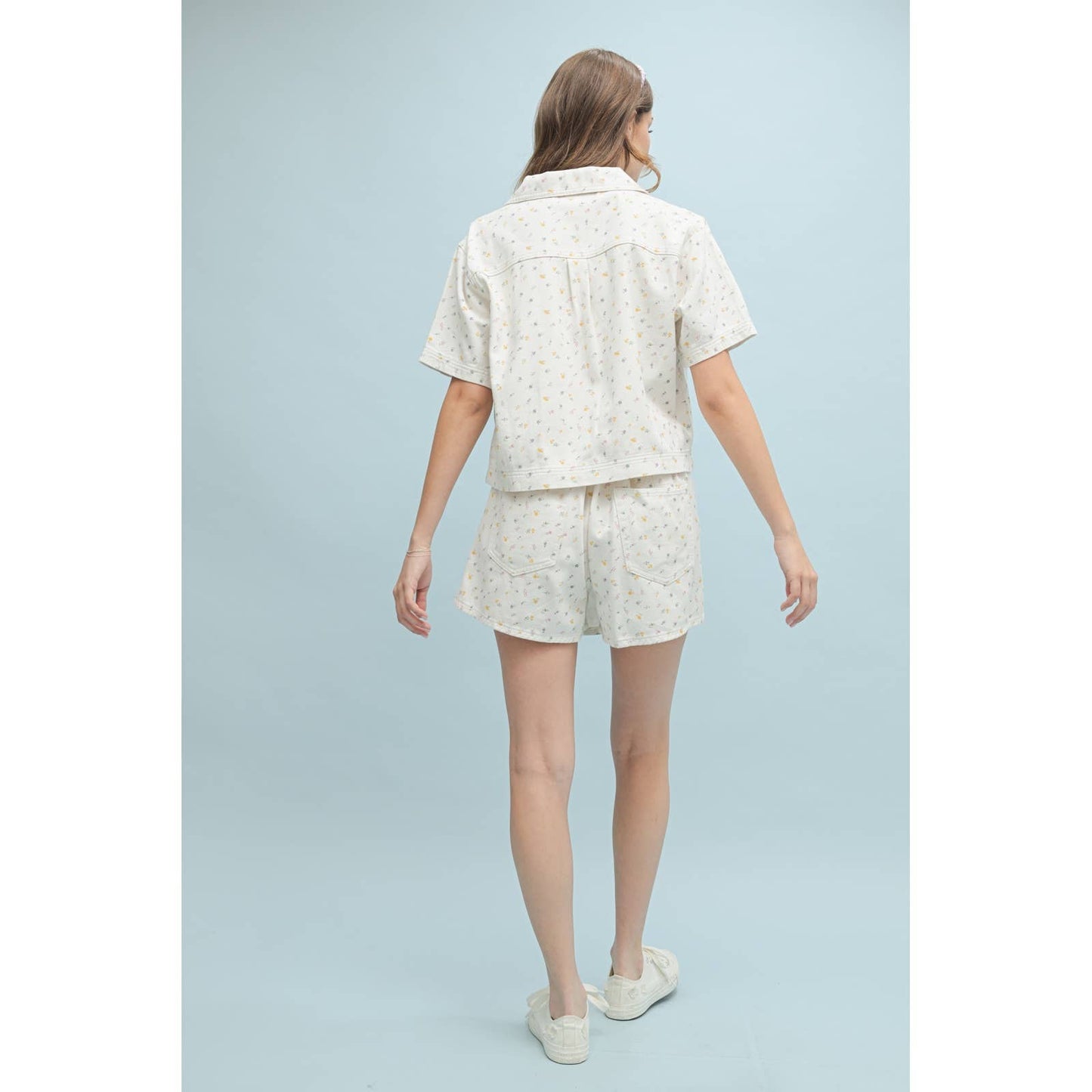 FLORAL DENIM RELAXED CROP BOXY TOP