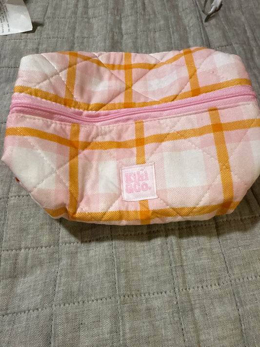 Pink & Orange Plaid Makeup Bag