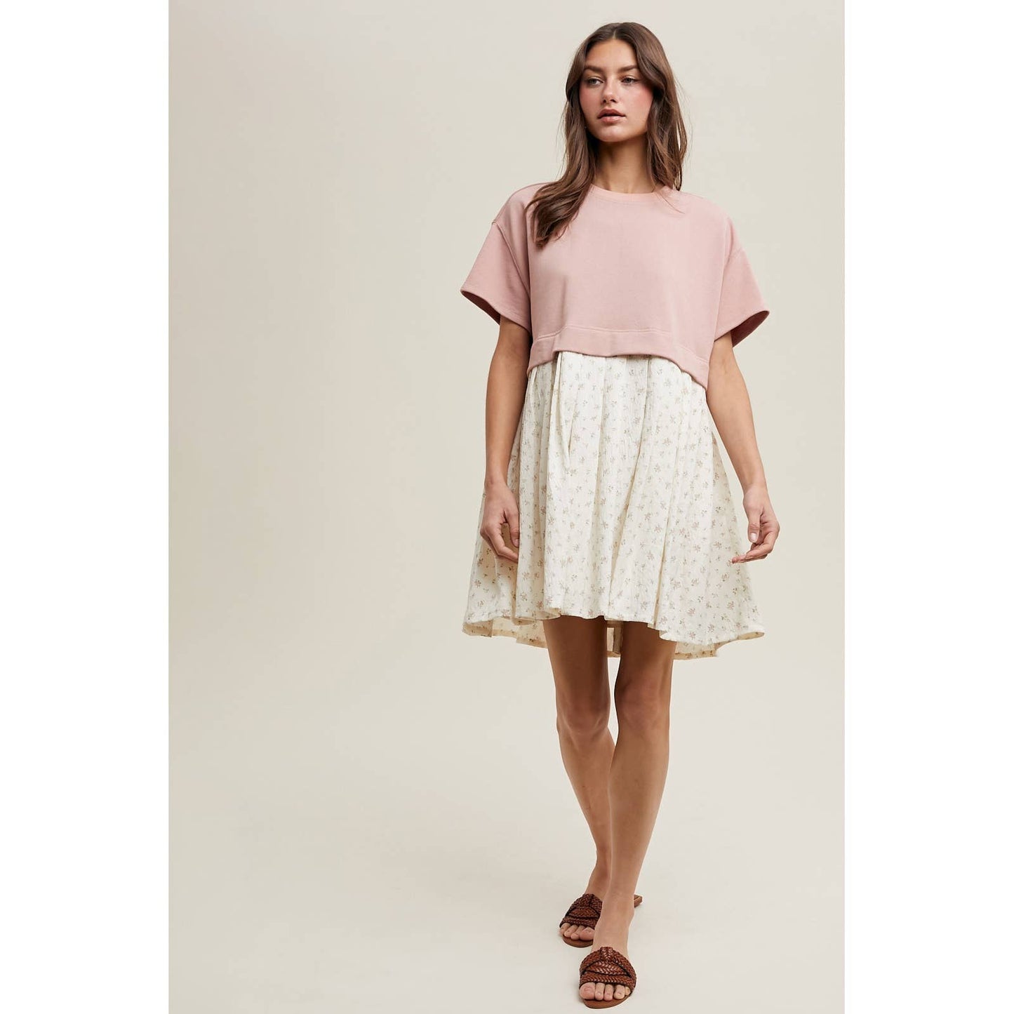 MIXED MEDIA KNIT FLORAL MINI DRESS