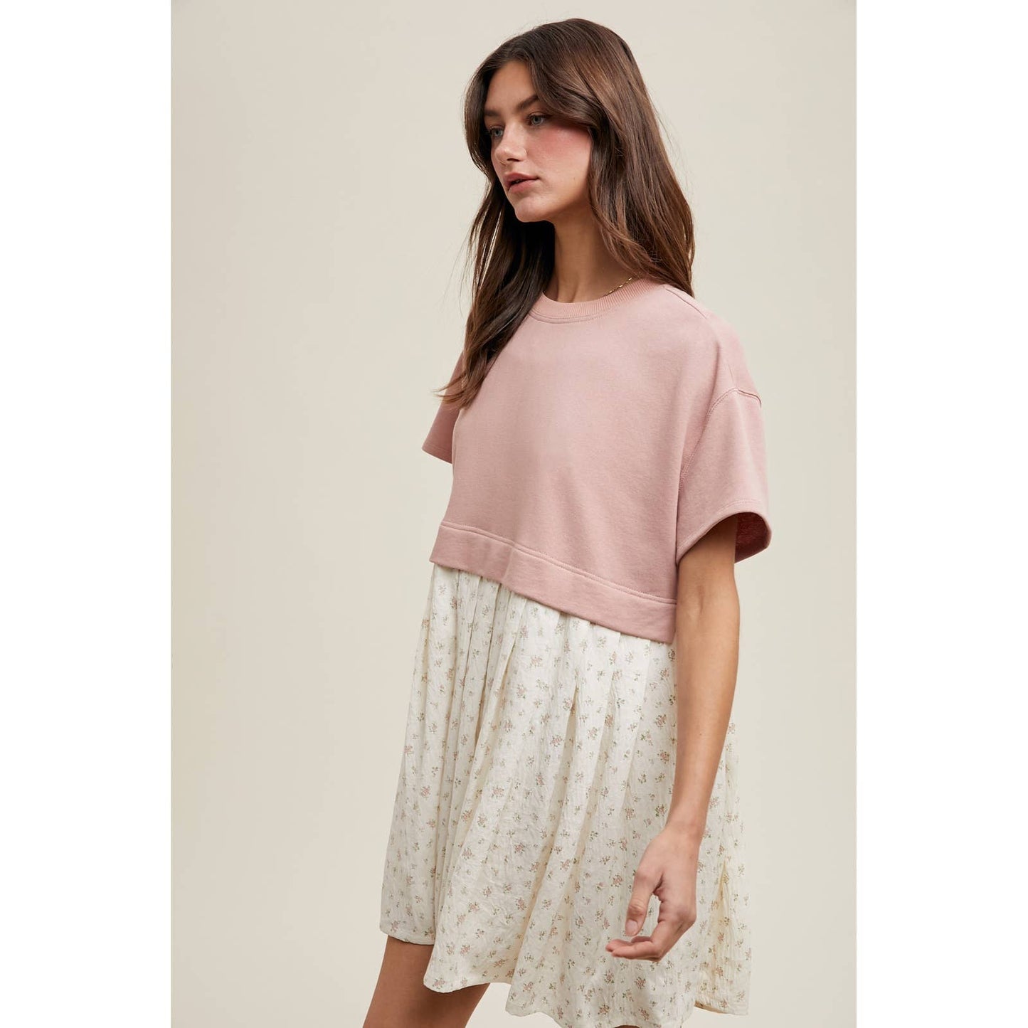 MIXED MEDIA KNIT FLORAL MINI DRESS