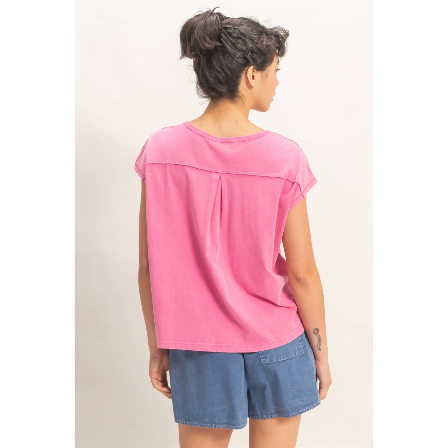 Henley Neck Cap Sleeve Top