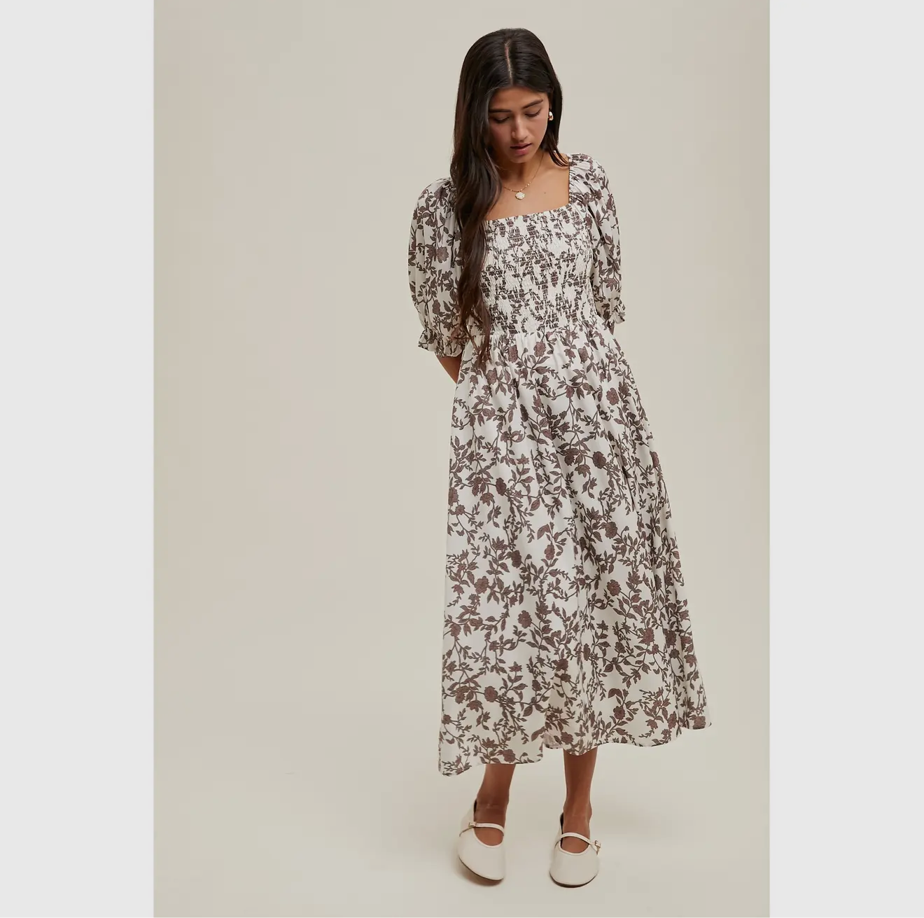 Wishlist Falling For You Smocked Midi Dreas