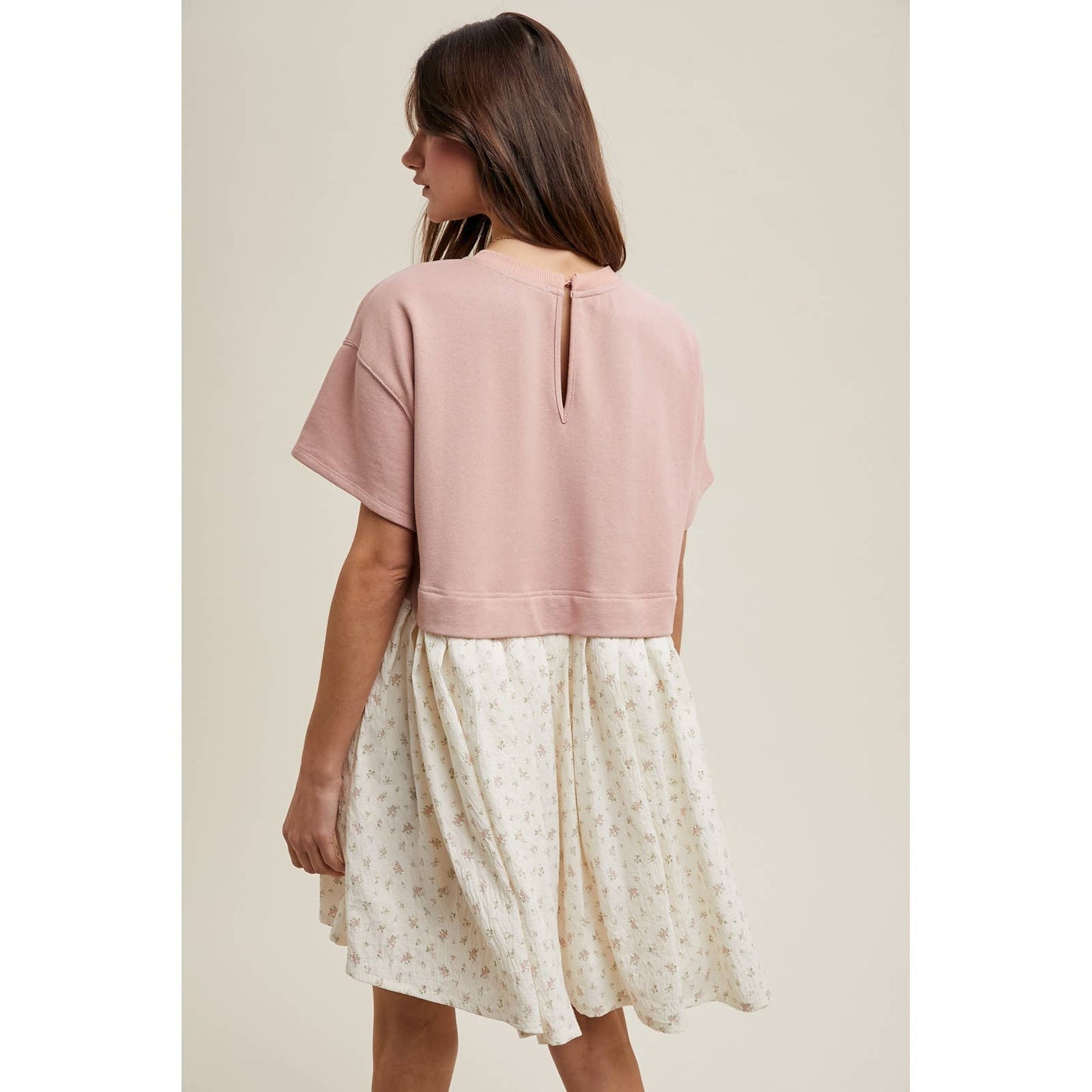 MIXED MEDIA KNIT FLORAL MINI DRESS